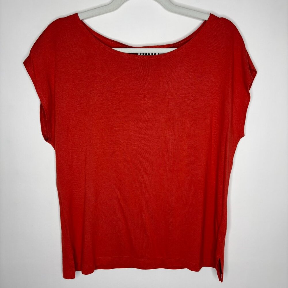 CHICOS Blouse Women's Size 2 (USA Size 12) Large Top Cap Sleeve Orange